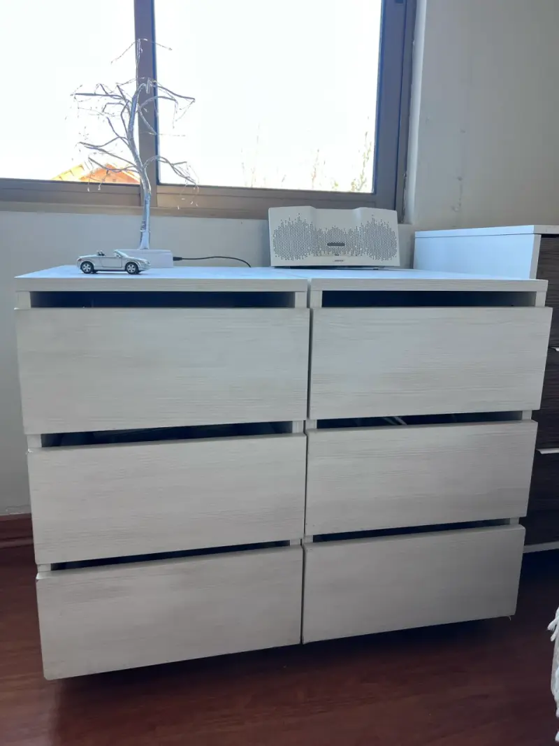 2 Cómodas de melamina Madera Blanca con 3 cajones