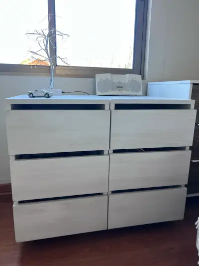 2 Cómodas de melamina Madera Blanca con 3 cajones - miniatura 1