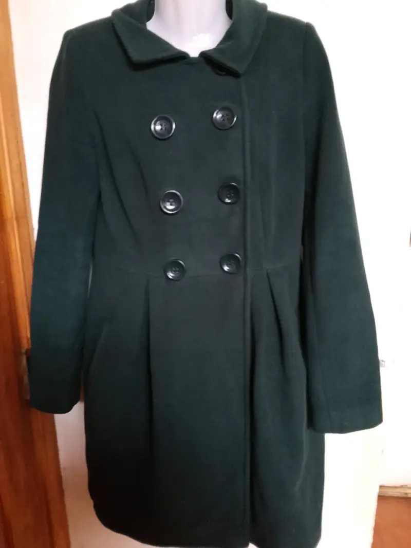 Abrigo de lana verde oscuro para mujer - 1