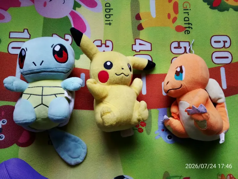 Peluches Pokémon Pikachu, Squirtle y Charmander - 1