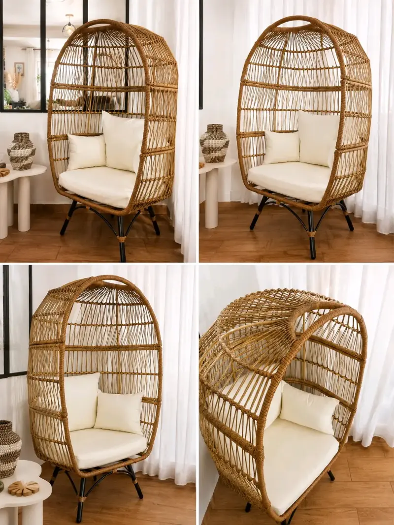 Sillon sitial ratan sintético o mimbre con cojines - 2