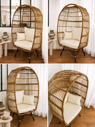 Sillon sitial ratan sintético o mimbre con cojines - miniatura 2