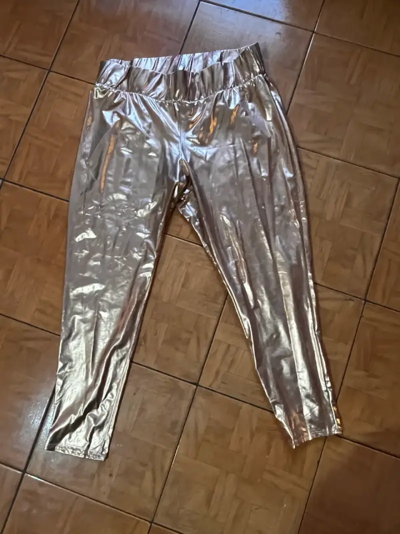 Leggings metálicos plateados para mujer - 1