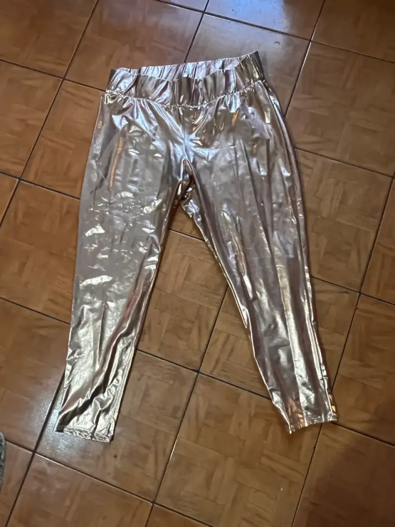 Leggings metálicos plateados para mujer - 2