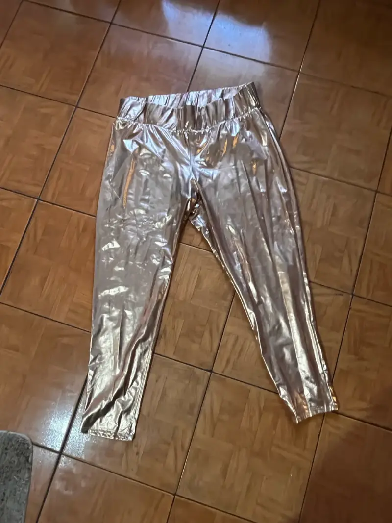 Leggings metálicos plateados para mujer - 3
