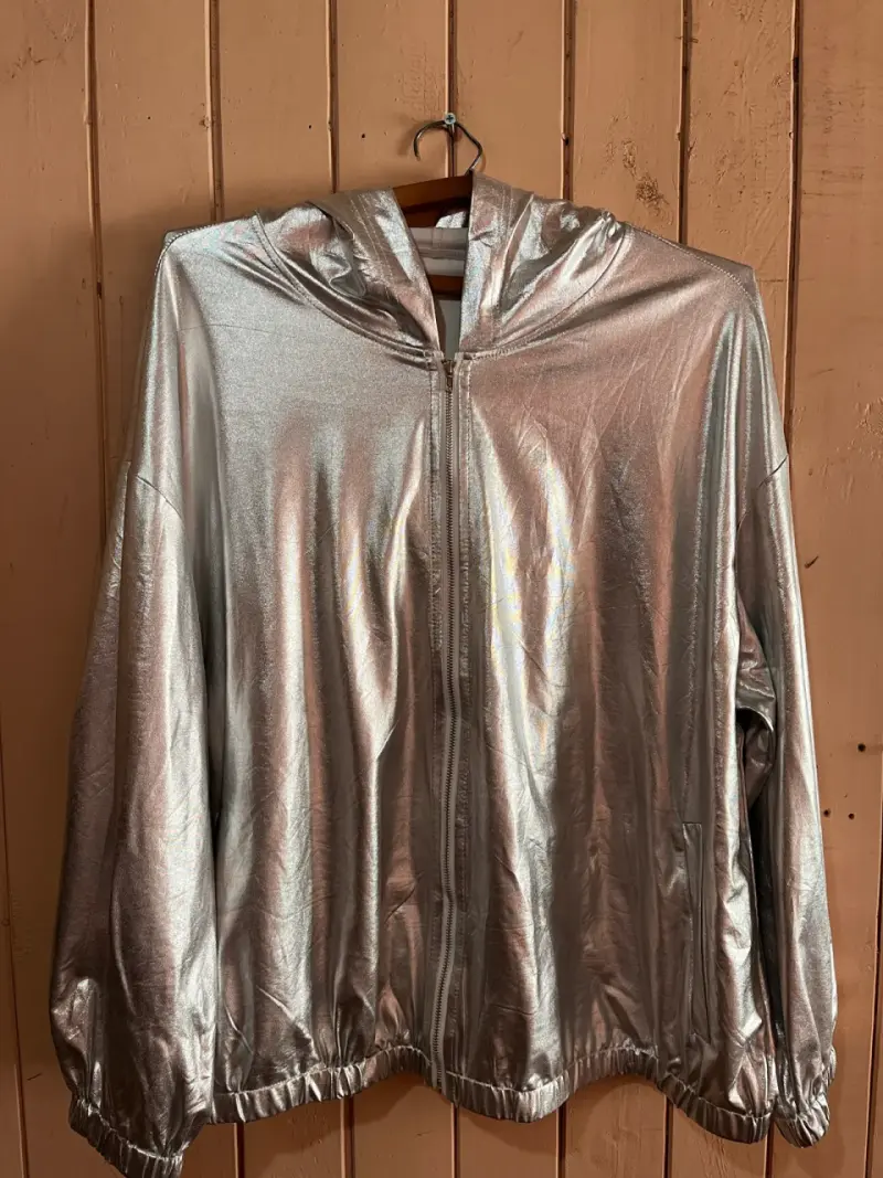Chaqueta Plateada Metálica mujer con Capucha - 1