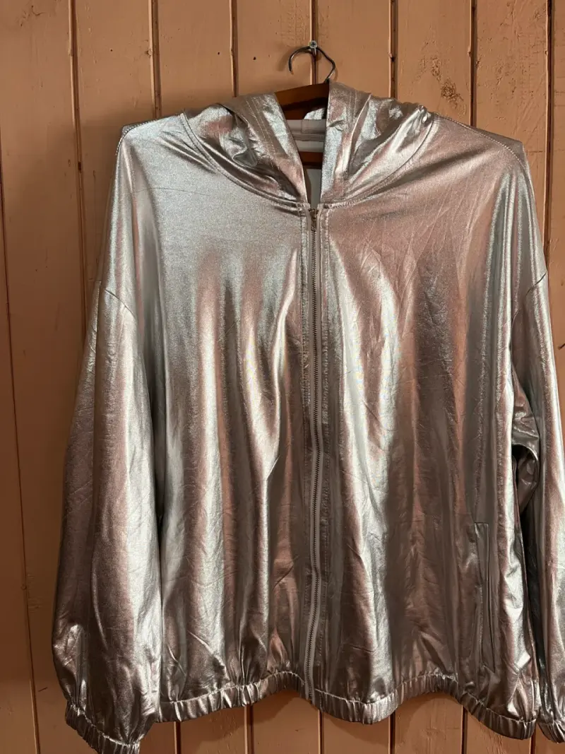 Chaqueta Plateada Metálica mujer con Capucha - 2