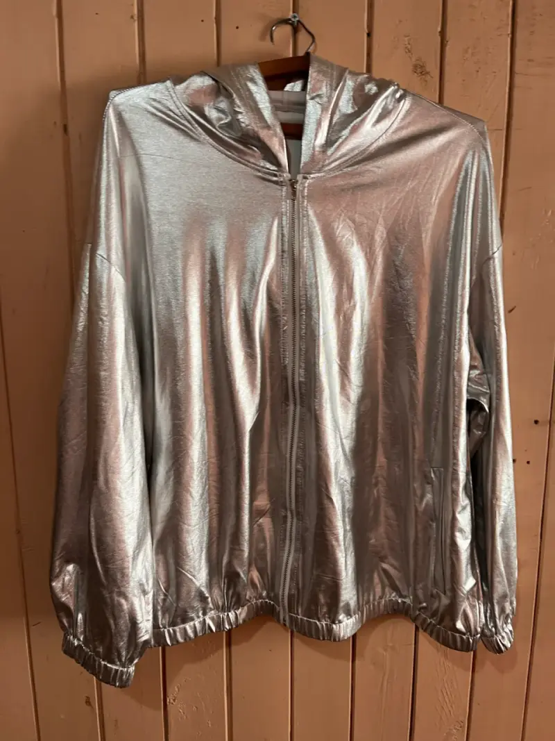 Chaqueta Plateada Metálica mujer con Capucha - 3