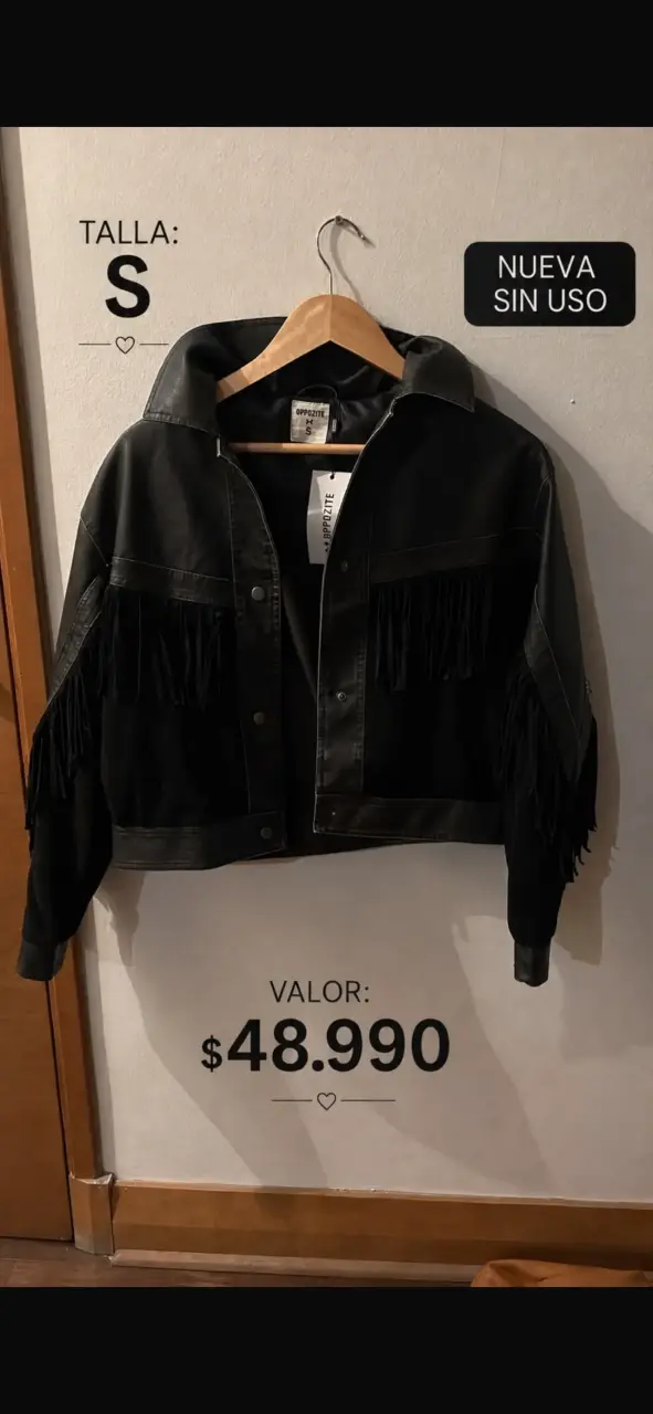Chaqueta negra con flecos talla S nueva