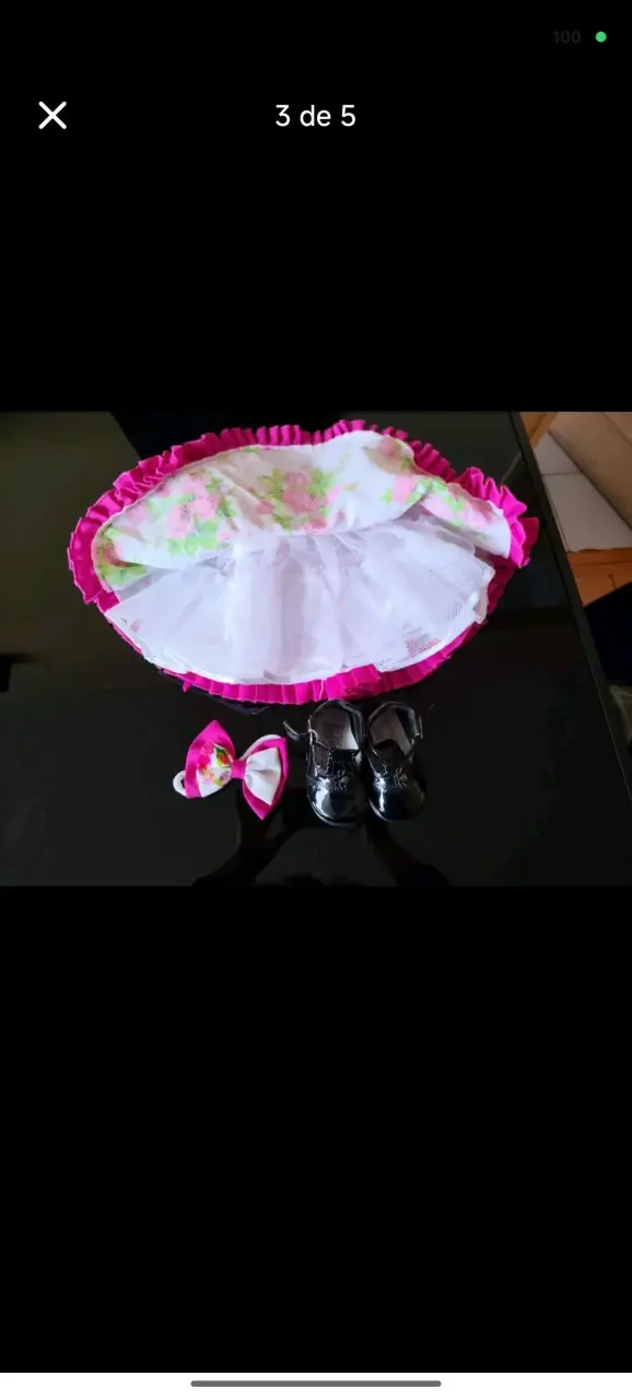 Vestido de bebé floral con zapatos y lazo - 3