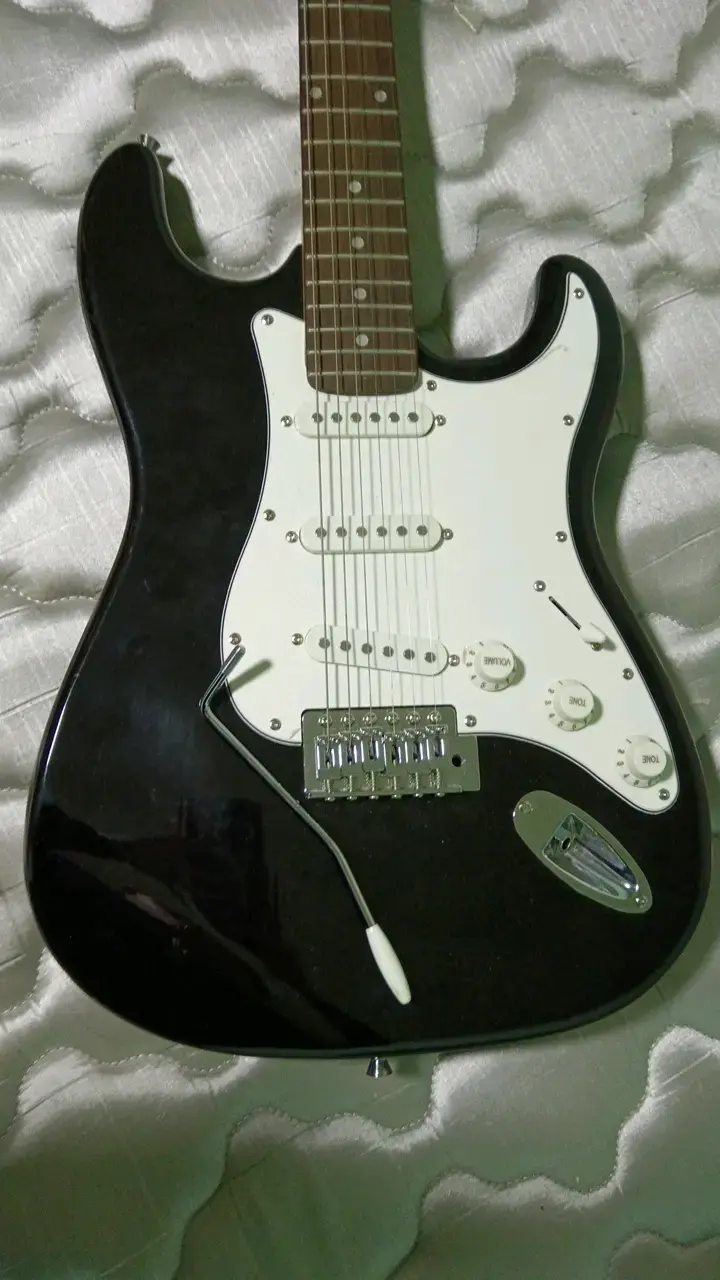 Guitarra eléctrica Freeman negra con trémolo - 2
