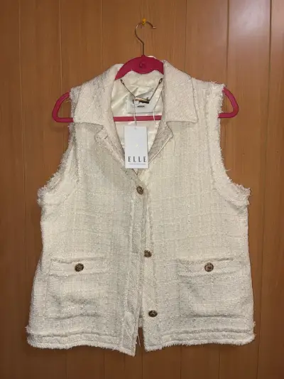 Chaleco sin mangas de tweed beige Elle - miniatura 3