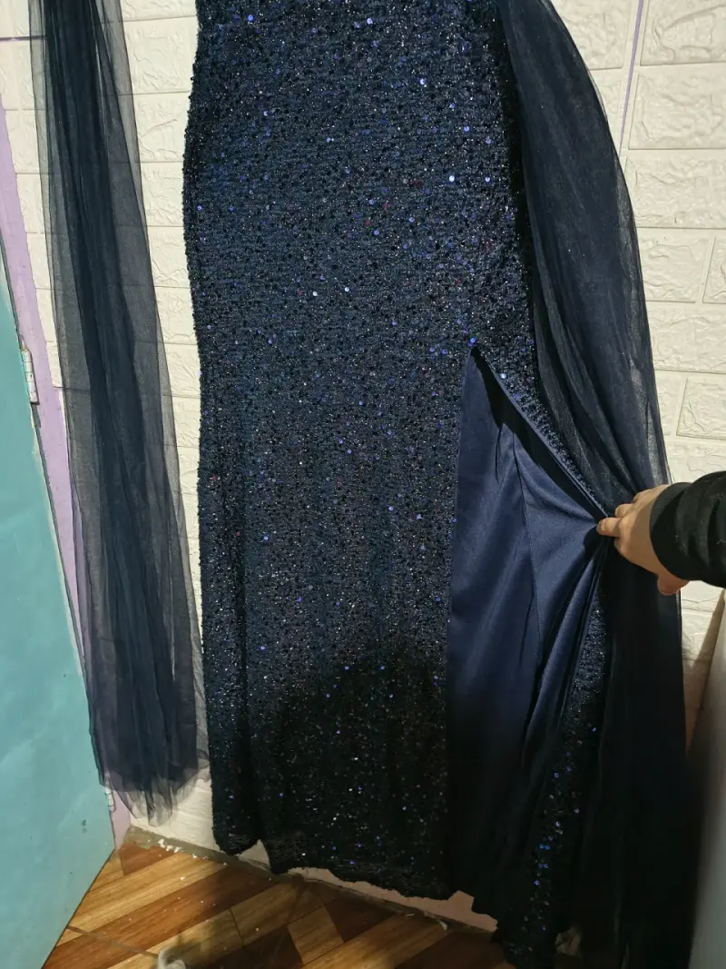 Vestido de fiesta largo azul con lentejuelas - 2