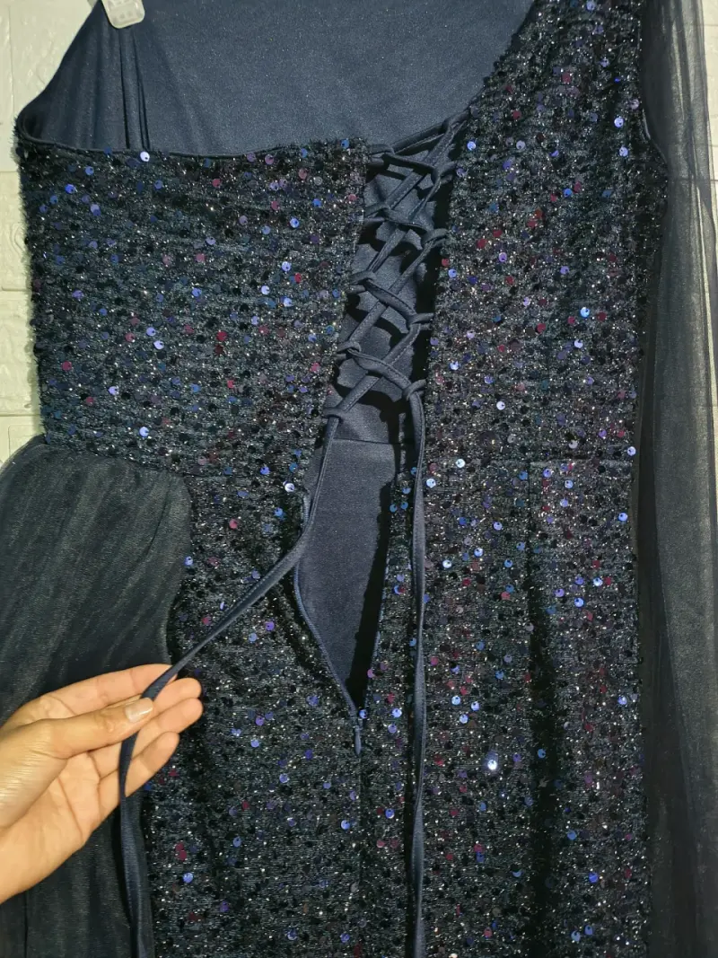 Vestido de fiesta largo azul con lentejuelas - 3