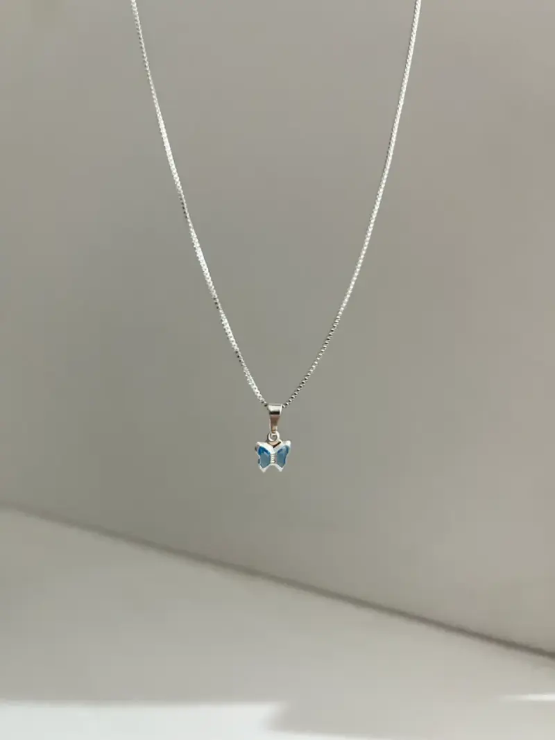 Collar de plata 925 con dije de mariposa azul - 2