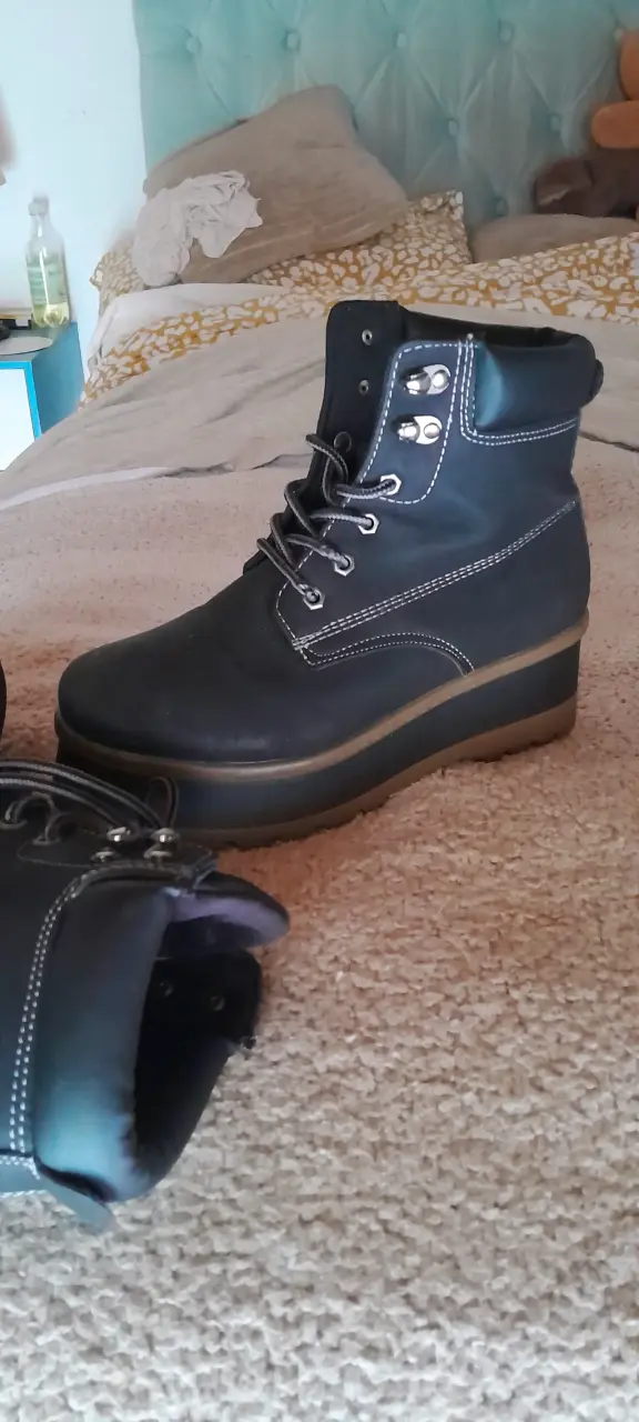 Botas de cuero negras para mujer con suela gruesa - 3