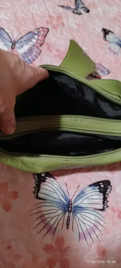 Cartera verde de cuero con diseño floral - miniatura 6