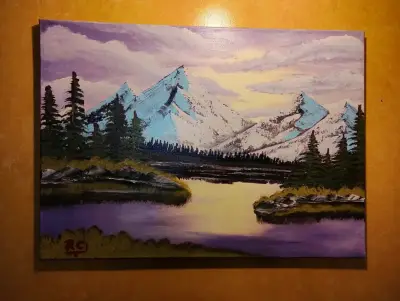 Cuadro Pintura Paisaje Montañas y Lago - miniatura 1