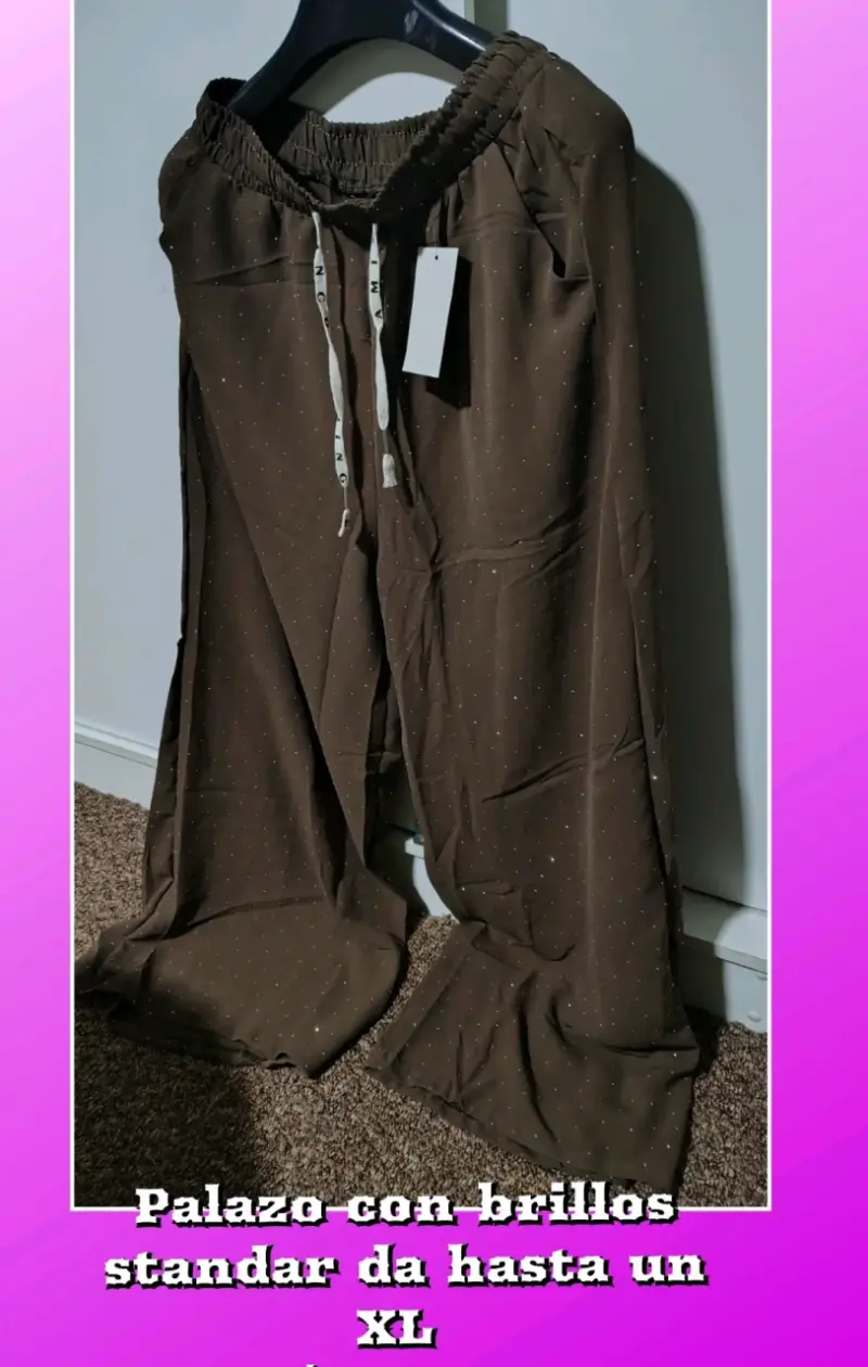 Pantalón palazzo con brillos marrón XL