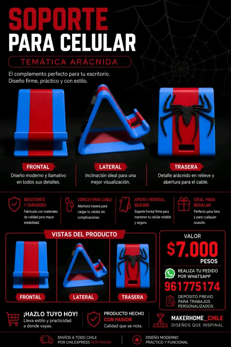 Soporte para celular temático arácnido