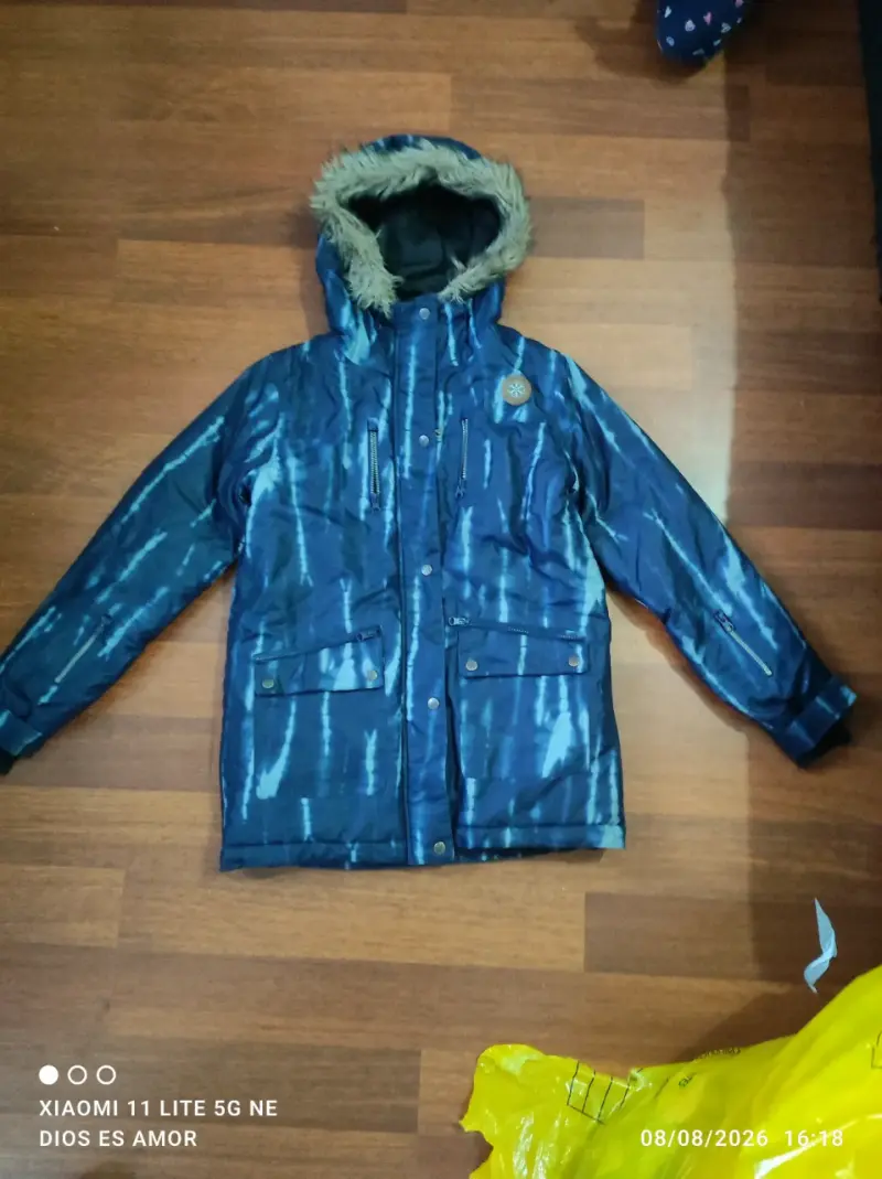 Parka azul con capucha de piel sintética - 3