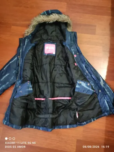Parka azul con capucha de piel sintética - miniatura 4