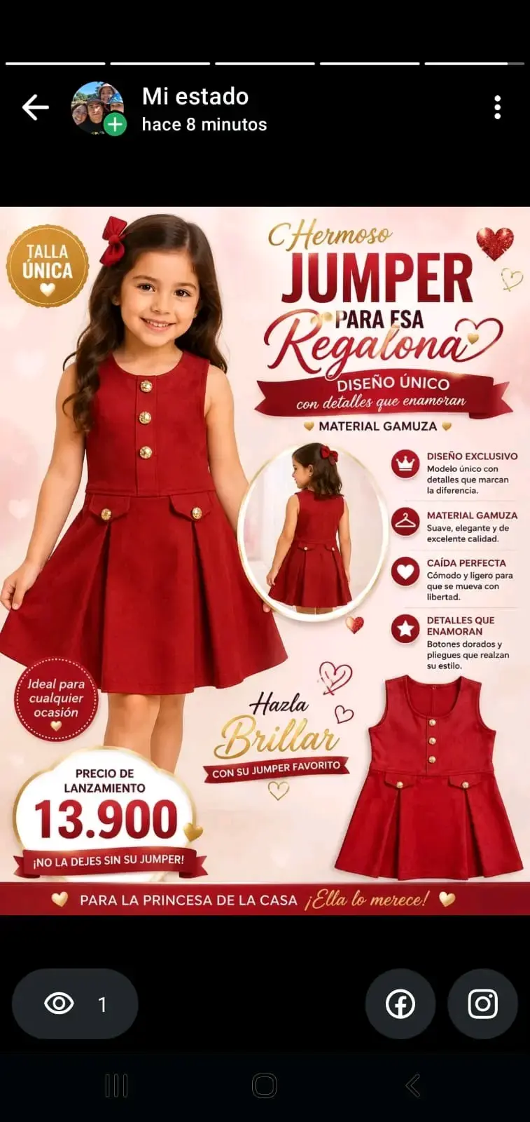 Hermoso jumper para niñas en gamuza roja - 1