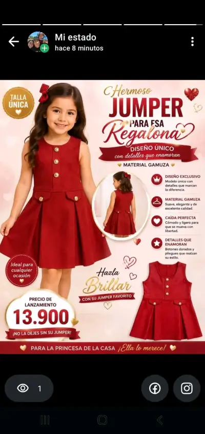 Hermoso jumper para niñas en gamuza roja - miniatura 1