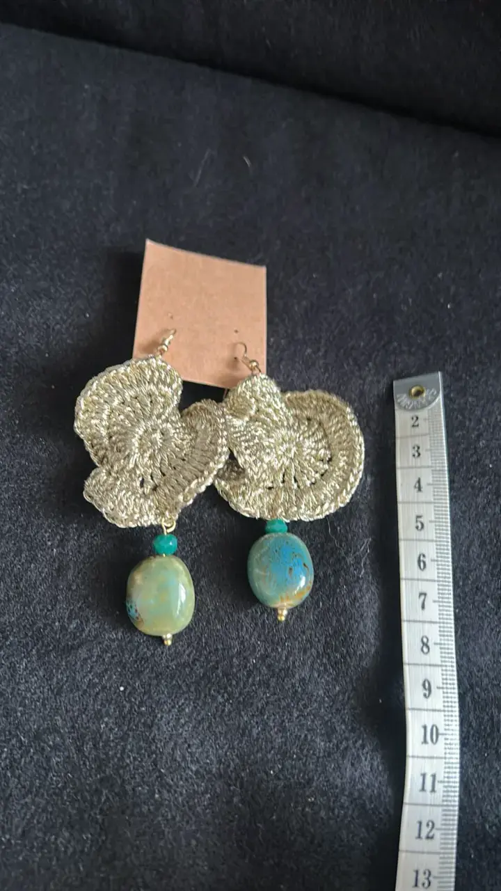 Aros colgantes dorados con piedras turquesa - 2
