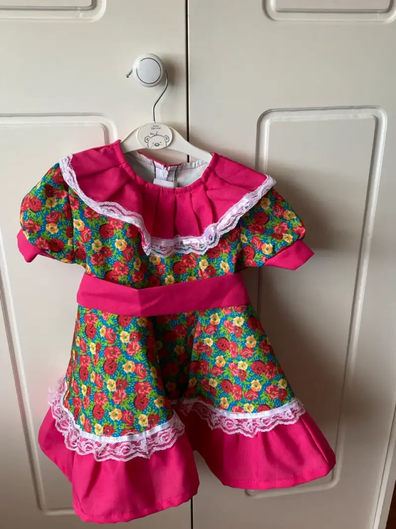 Vestido de niña con estampado floral y encaje - 1