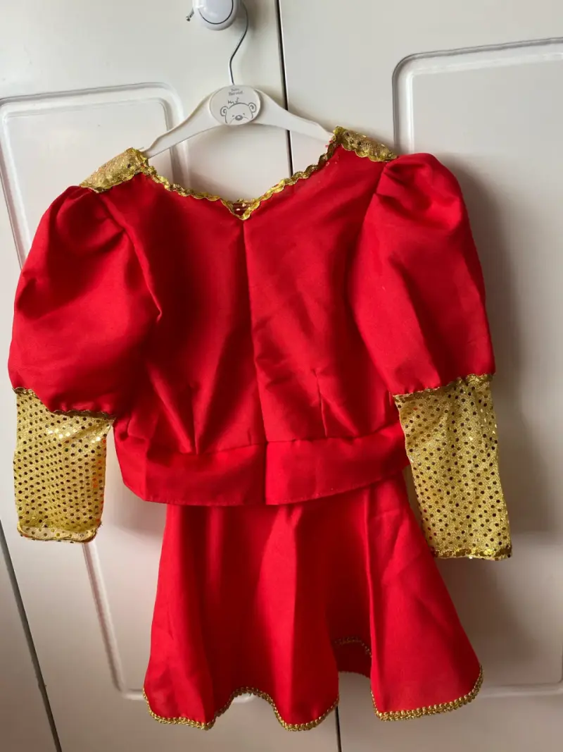 Disfraz de niña rojo con dorado brillante - 3