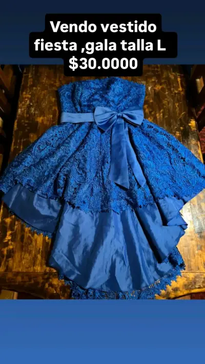 Vestido de fiesta azul con encaje y lazo - miniatura 2