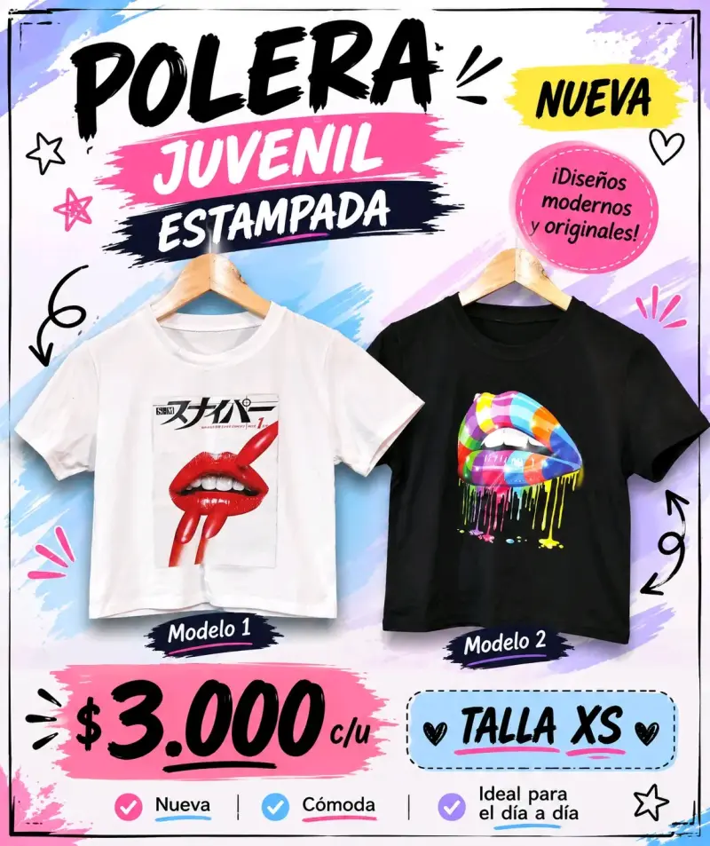Polera juvenil estampada nueva talla XS