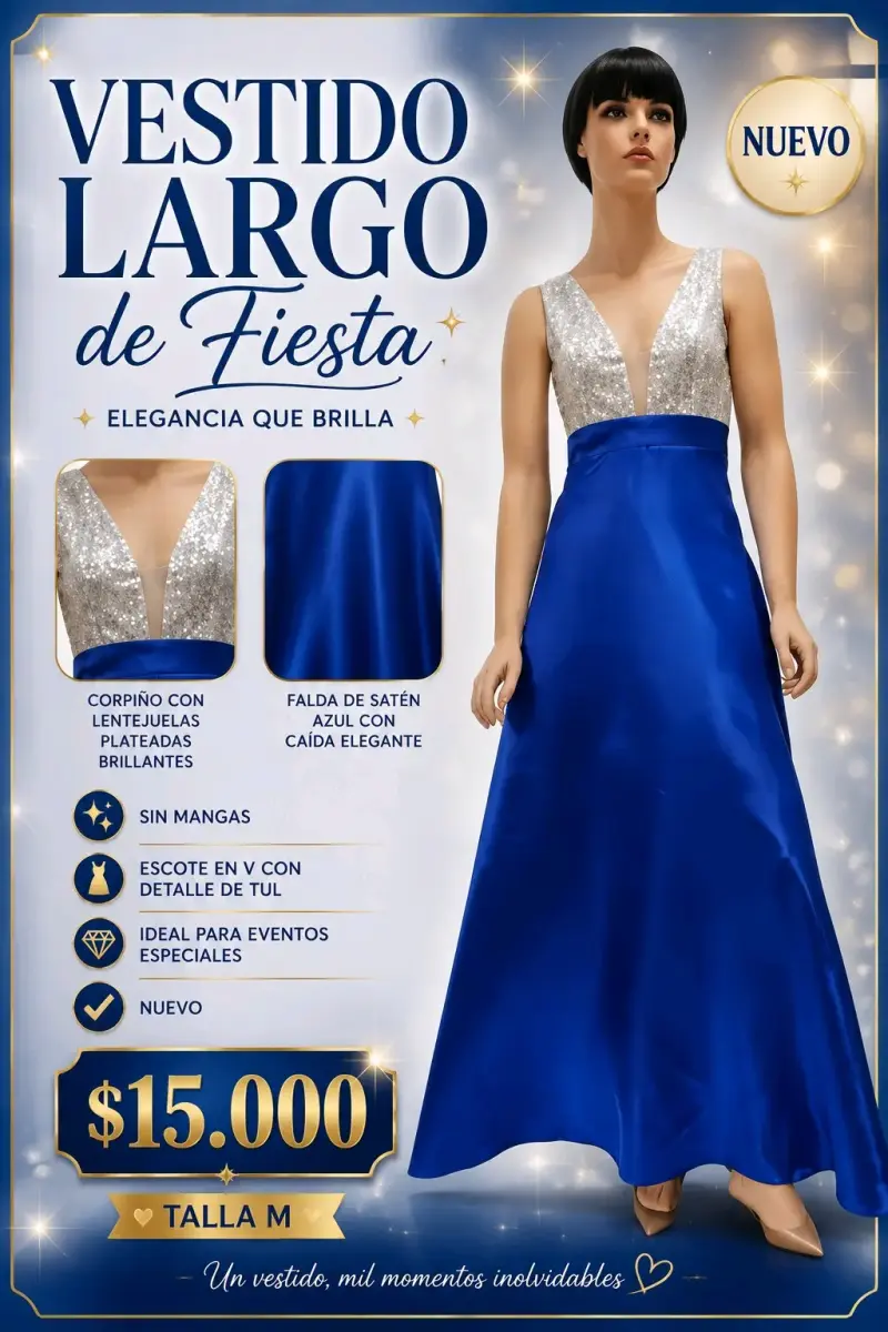 Vestido Largo de Fiesta Azul con Lentejuelas