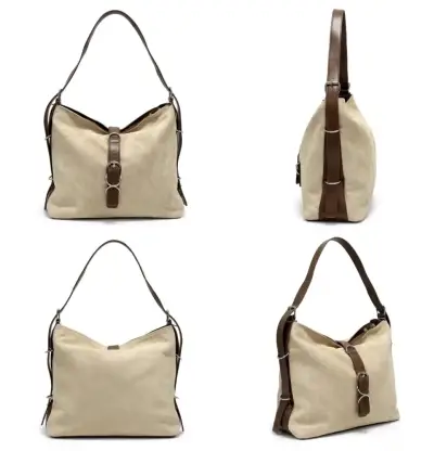 Bolso de Hombro Beige con Correa Marrón - miniatura 1