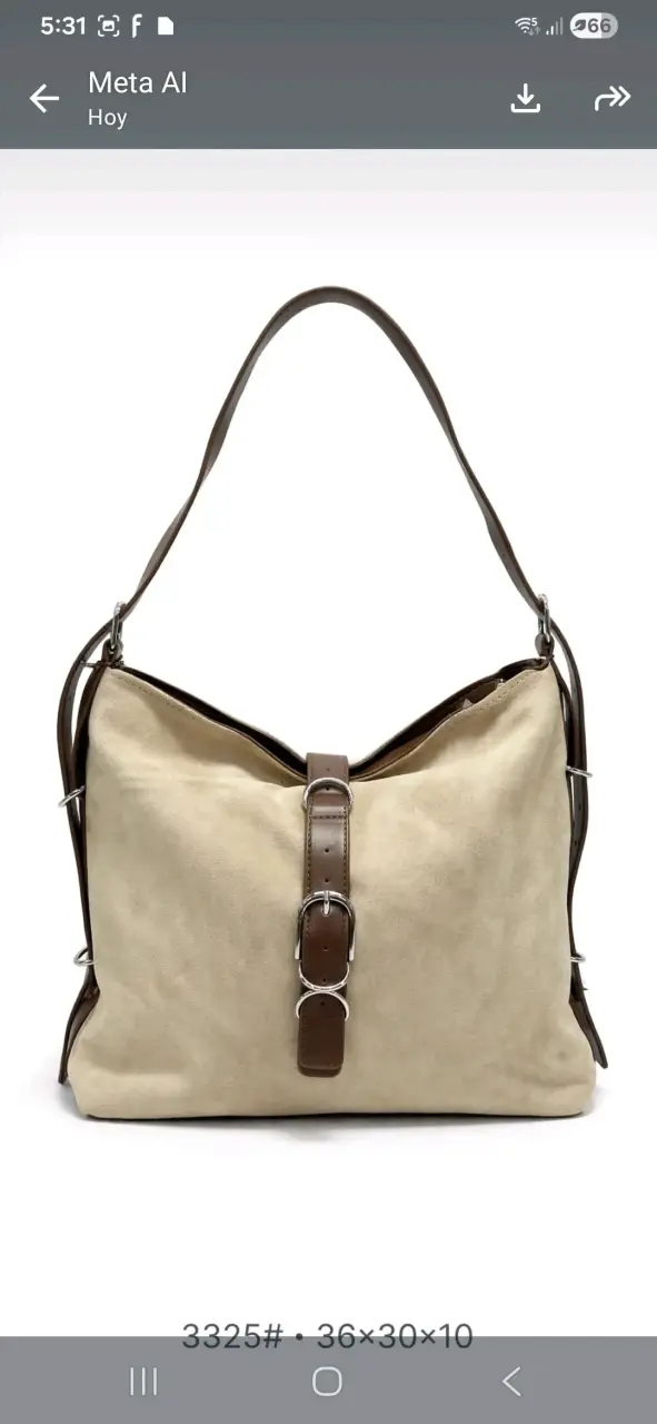 Bolso de Hombro Beige con Correa Marrón - 2