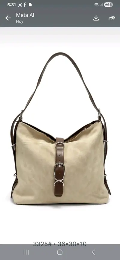 Bolso de Hombro Beige con Correa Marrón - miniatura 2