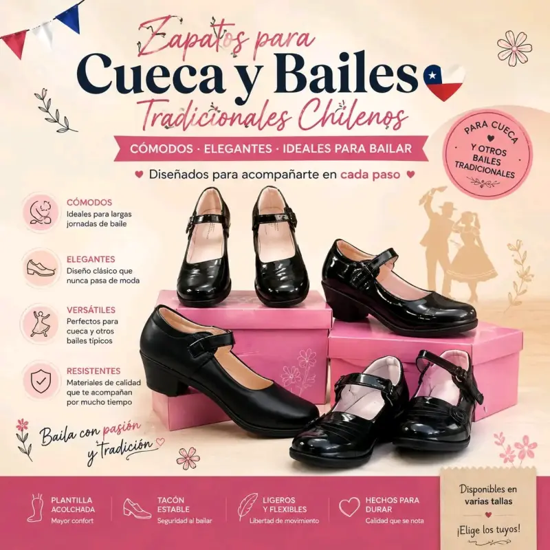 Zapatos para cueca y bailes tradicionales chilenos