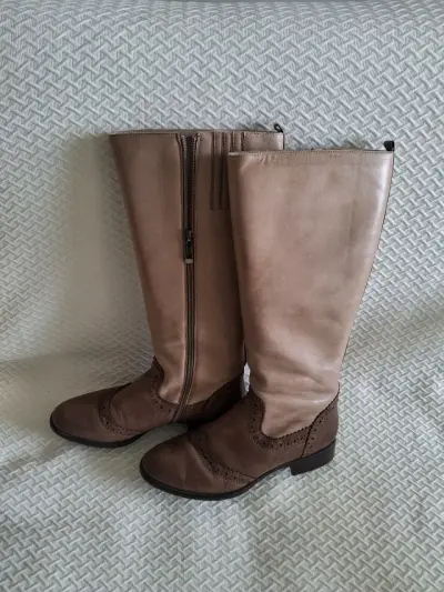 Botas de cuero marrón con cierre lateral - miniatura 1