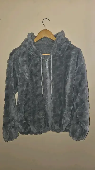 Chaqueta de felpa gris con capucha - miniatura 2