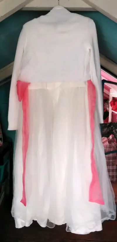 Vestido de niña blanco con lazo rosa - miniatura 3