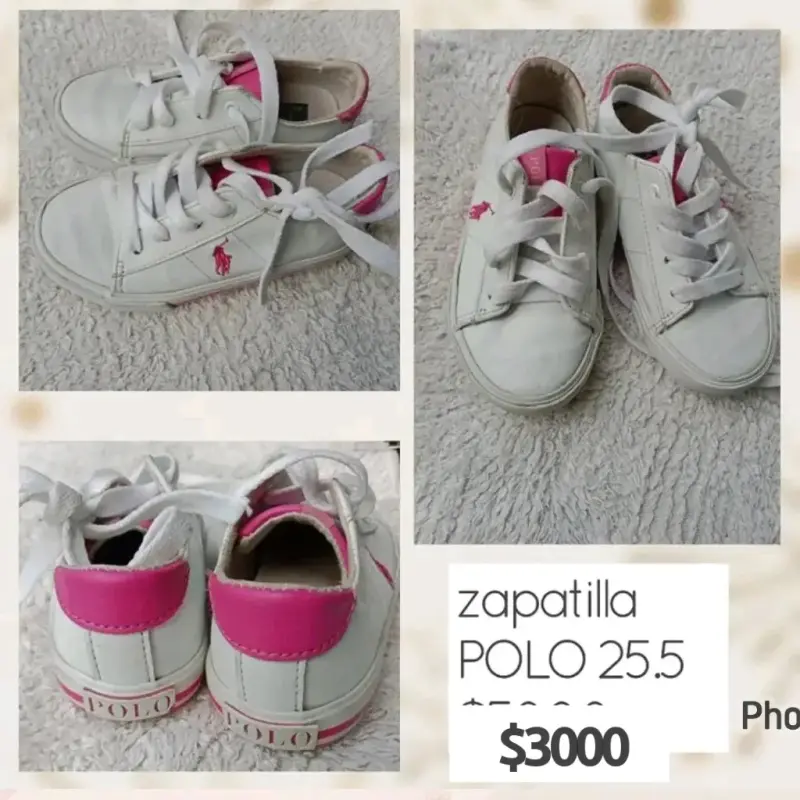 Zapatillas Polo blancas con detalles rosados talla 25.5