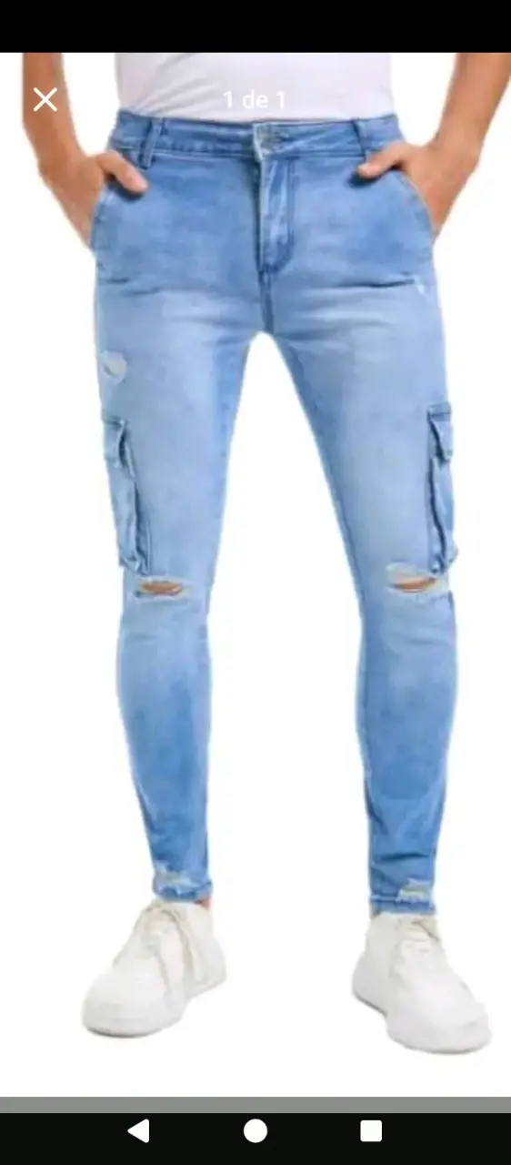 Jeans cargo hombre azul claro desgastados