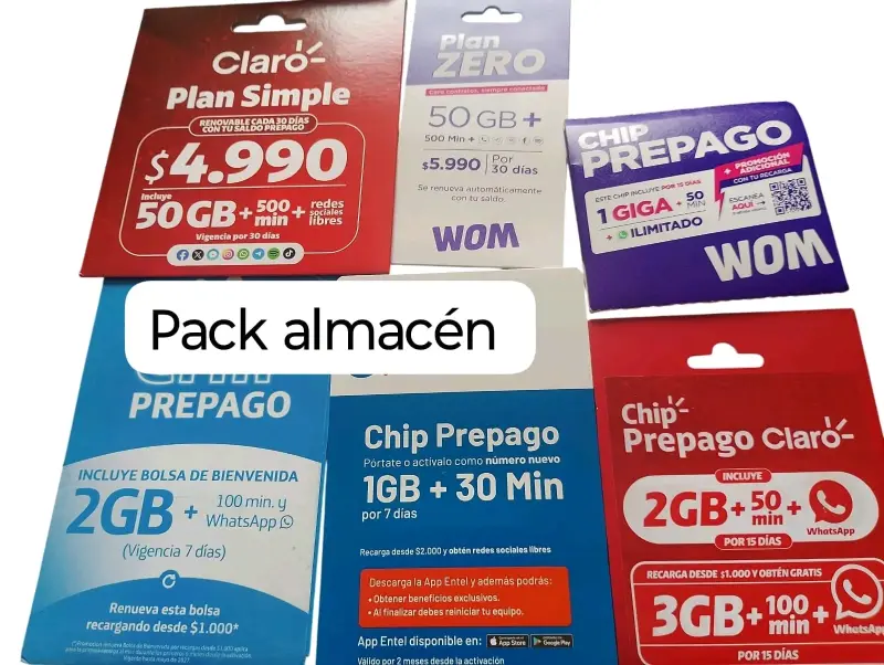 Pack de Chips Prepago Claro WOM Movistar Entel