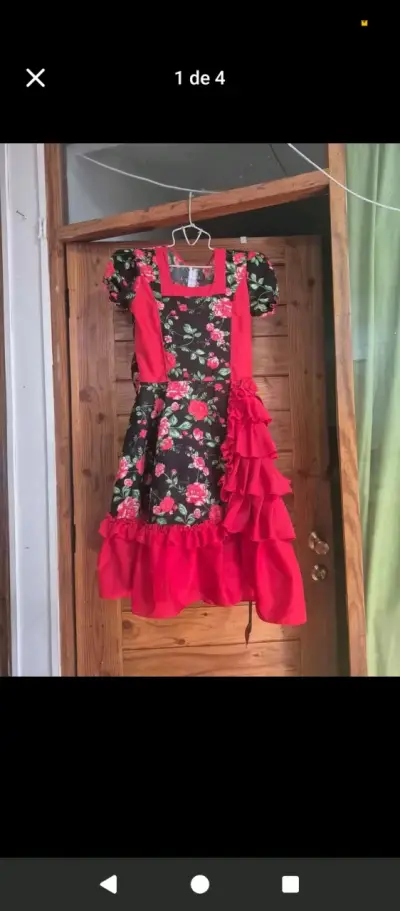 Vestido de cueca  rojo con volantes para mujer - miniatura 2