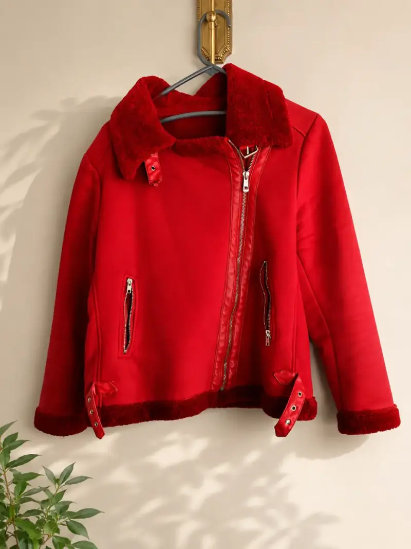 Chaqueta de mujer roja con forro de felpa - 1