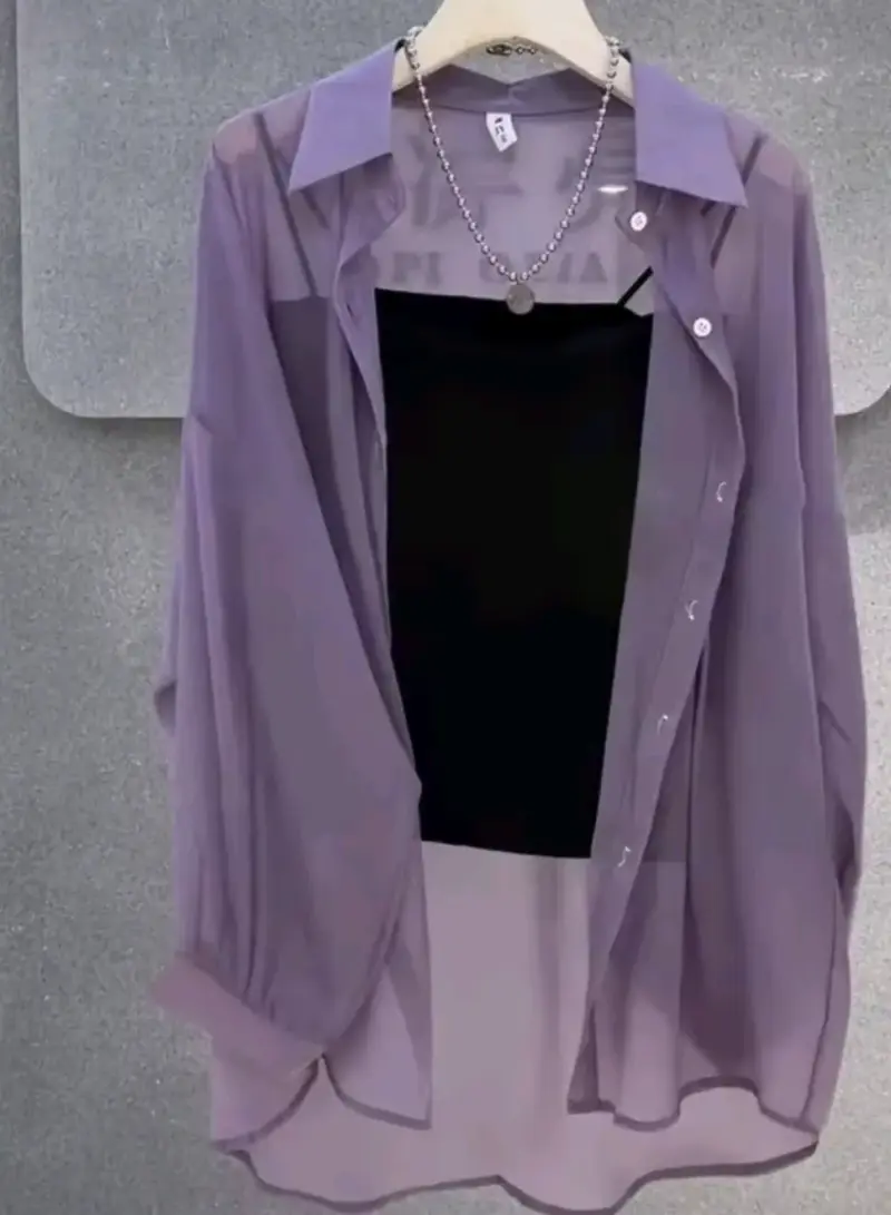 Blusa transparente morada para mujer talla L - 2
