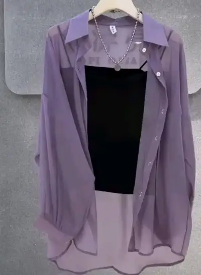 Blusa transparente morada para mujer talla L - miniatura 2