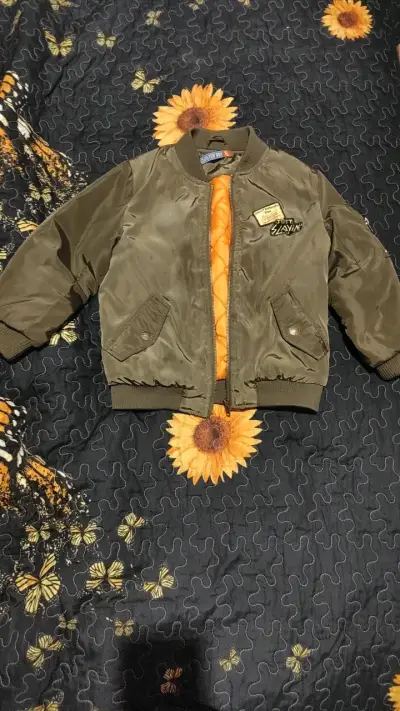 Chaqueta bomber verde para niño con forro naranja - miniatura 1