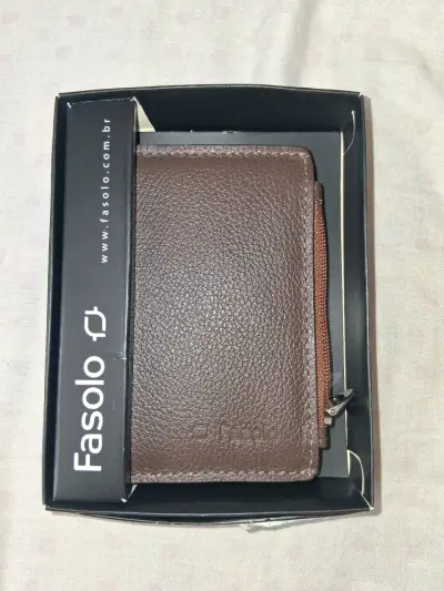 Billetera de cuero marrón Fasolo con cierre - miniatura 1